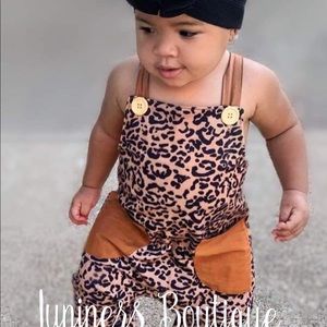 Boutique Girls Leopard Over-Alls Romper